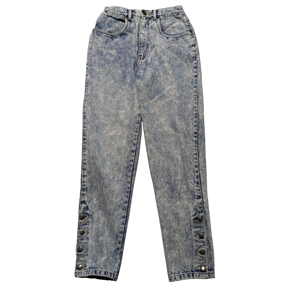 VTG STEFANO INTERNATIONAL SPORTSWEAR Women 9/10 Acid Wash Snap Ankle Denim Jeans